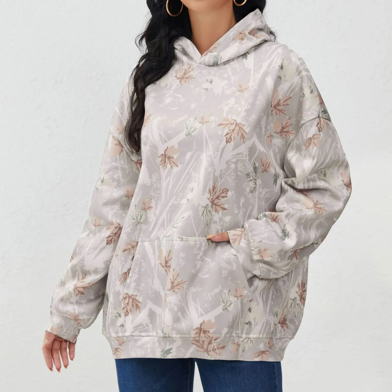 Realtree Sweatshirt For Women's Hoodie Camouflage Dead Wood Print Hoodie Leaf Print Hooded Sweatshirt Long Sleeved With Pockets