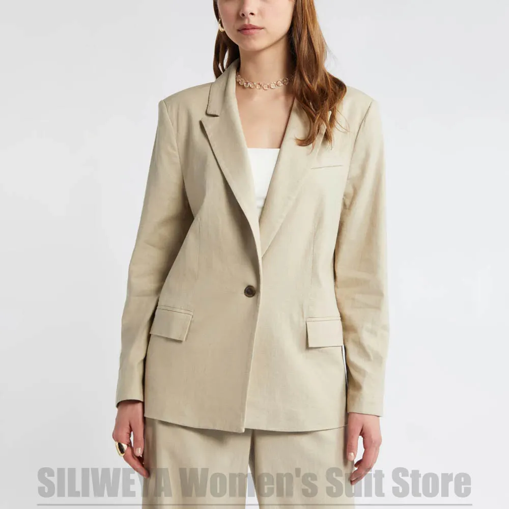 

Новый модный льняной женский костюм на одной пуговице, повседневный деловой офисный наряд из двух предметов, стильная рабочая одежда для повседневной деловой одежды