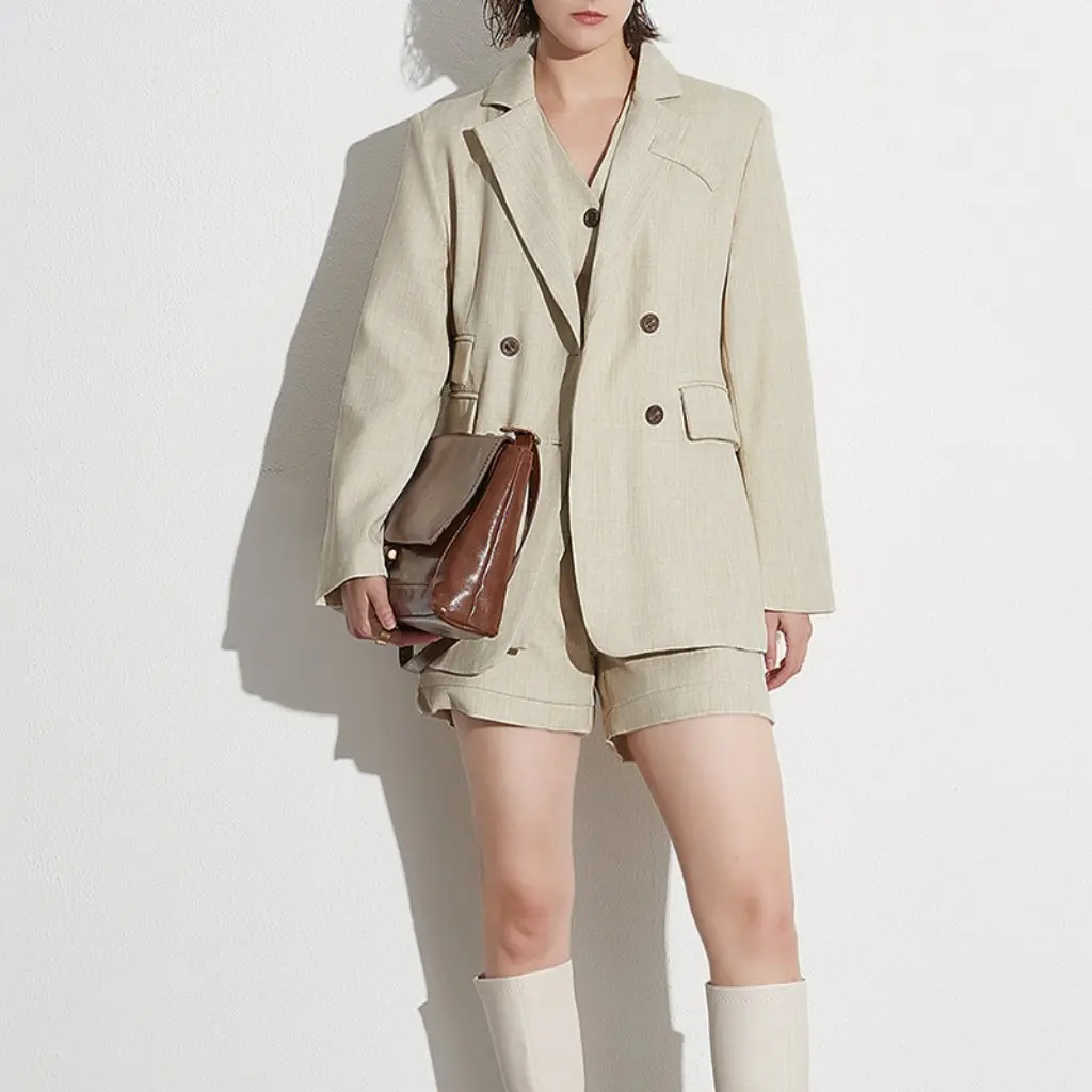 

Женский твидовый комплект из трех предметов, жилет в стиле шинуазри, куртка со свободными широкими шортами, новый летний модный костюм