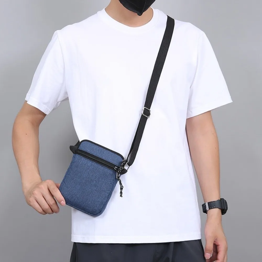 Fashion Oxford Cloth Shoulder Bag Solid Color Adjustable Mobile Phone Bag Multiple Compartments Crossbody Bag for Men