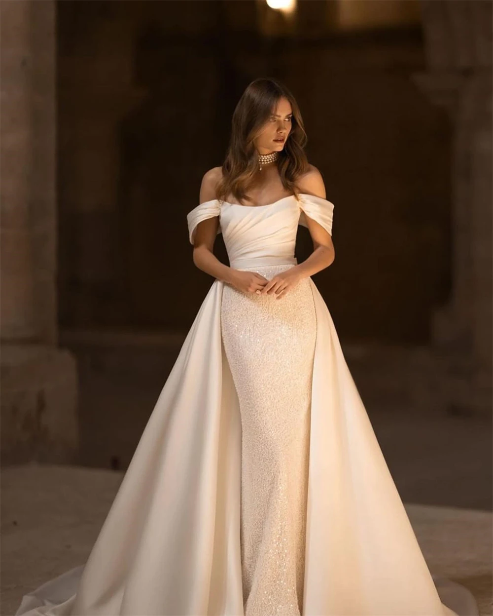 Vestido De Novia De satén blanco sirena elegante personalizado, exquisito Vestido De Novia sin tirantes, vestidos De Novia clásicos con hombros descubiertos