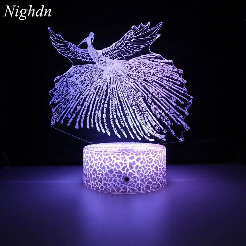 Nighdn Peacock Acrylic LED Night Light Gifts for Women Mom Grandma Wife 7 Color Changing USB Table Lamp Home Room Decorations