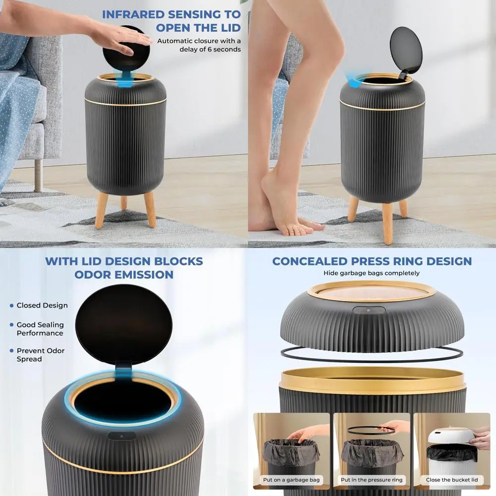 

Гигиенический бесконтактный мусорный бак с сенсорной технологией — водонепроницаемый, идеально подходит для дома, офиса и использования на улице