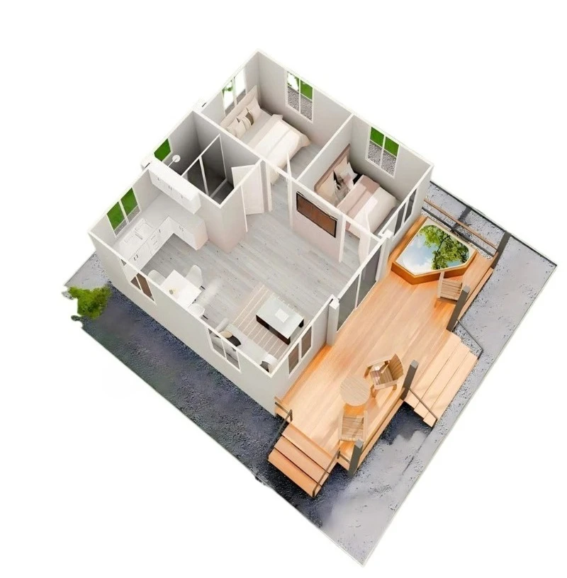 Fully Furnished Prefab Steel 2 Bedroom 1 Bath Foldable Expandable Container House