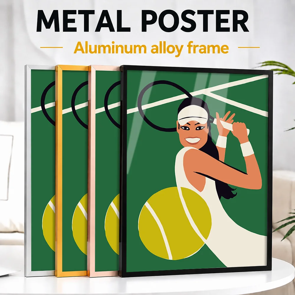 Tennis Player Ready To Serve Framed Metal Print Customized Photo Energetic Motion Style Wall Art For Study Unique Athlete Gift