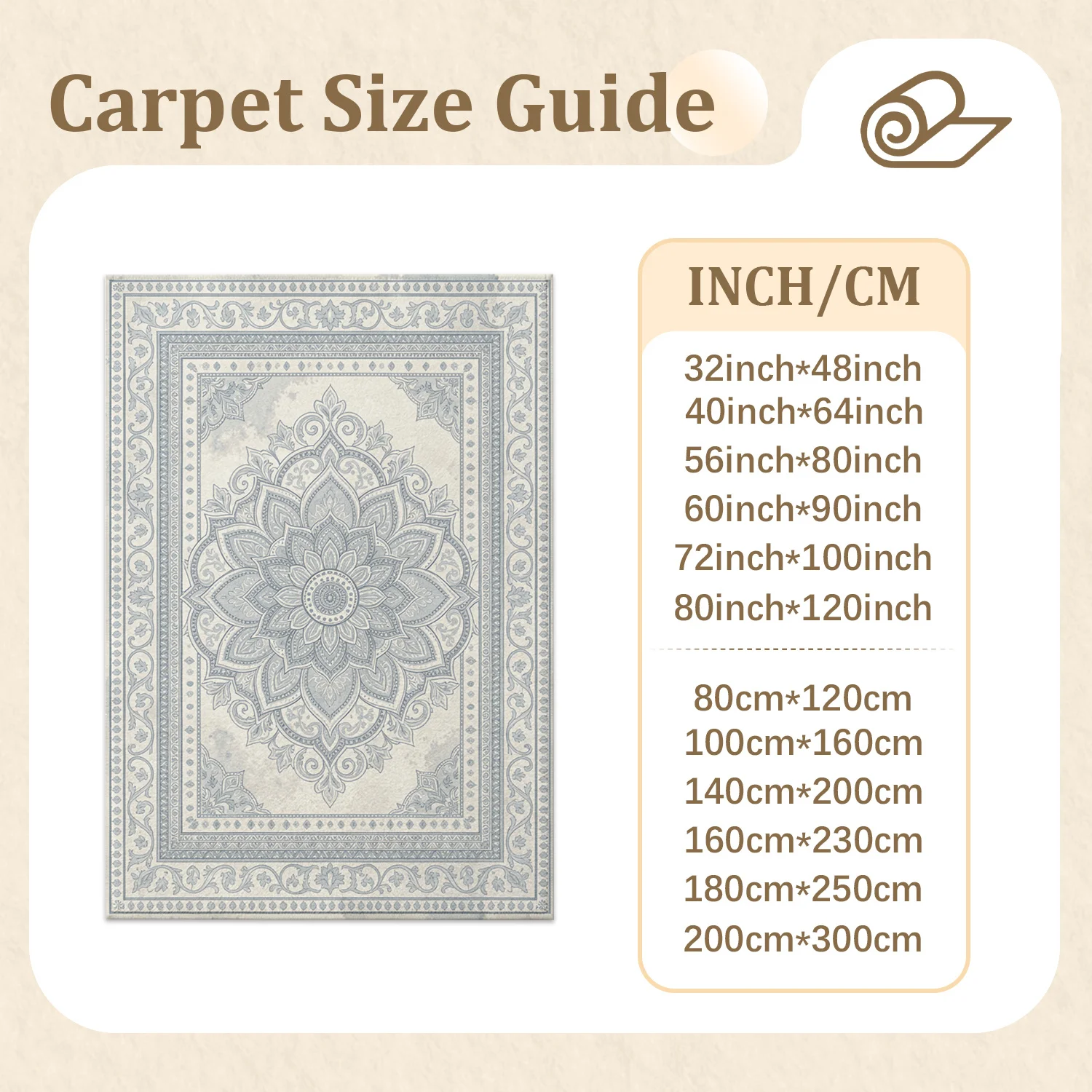 Ornate Mandala Pattern Velvet Area Rug, Machine Washable, Stable Placement, Soft Floor Carpet for Living Room, Bedroom, Dining Room, Hallway, Perfect for Halloween, Thanksgiving, Christmas, New Year, Black Friday, Cyber Monday Home Decor