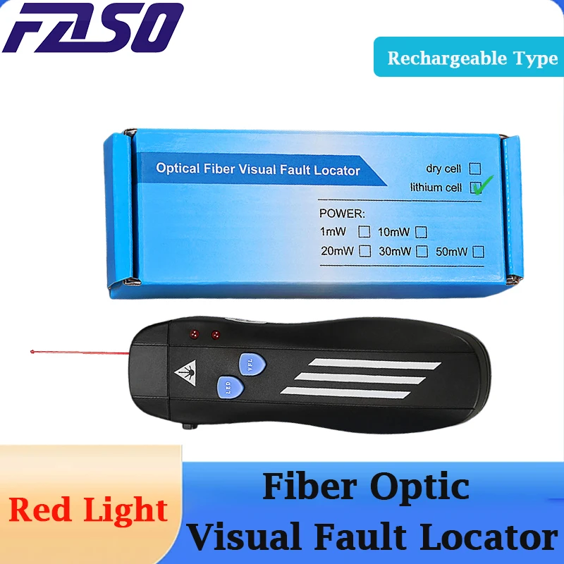 FASO Rechargeable VFL Fiber Optic Cable Tester optional Visual Fault Locator SC/FC/ST Laser Source Lithium Battery