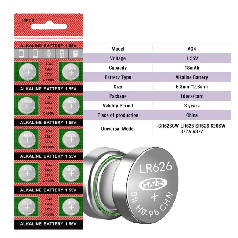 10-200Pcs AG4/LR626 1.5V Button Batteries SR626SW 377 377A 376 LR66 177 Coins Cell Alkaline Battery For Watches Toys No Mercury