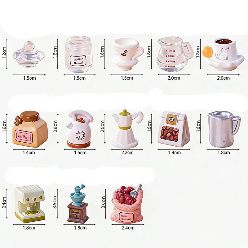 11pcs Mini Coffee Set Miniature Model Simulated Coffee Machine and Grinder DIY Scene Accessories Photo Prop Dollhouse Decoration