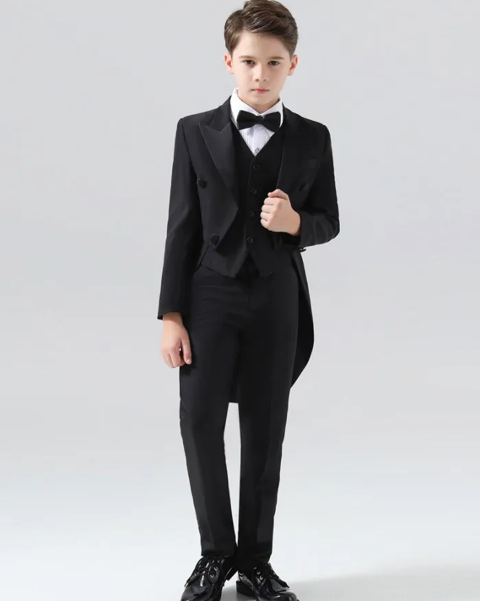 Kids Formal 007 Black Tuxedo Wedding Dress Flower Boys Evening Party Photograph Suit Children Birthday Gift Ceremony Costume