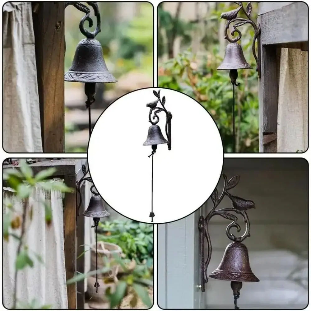 

Durable Rustic Cast Iron Bird Doorbell Villa Yard Decoration Vintage Design Birdhand Rattles Metal Entrance Dinner Bell Yard