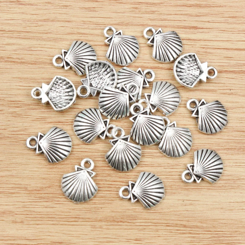 Shell Handmade Charms 30pcs 14x11mm Antique Silver Plated Pendant:DIY for bracelet necklace