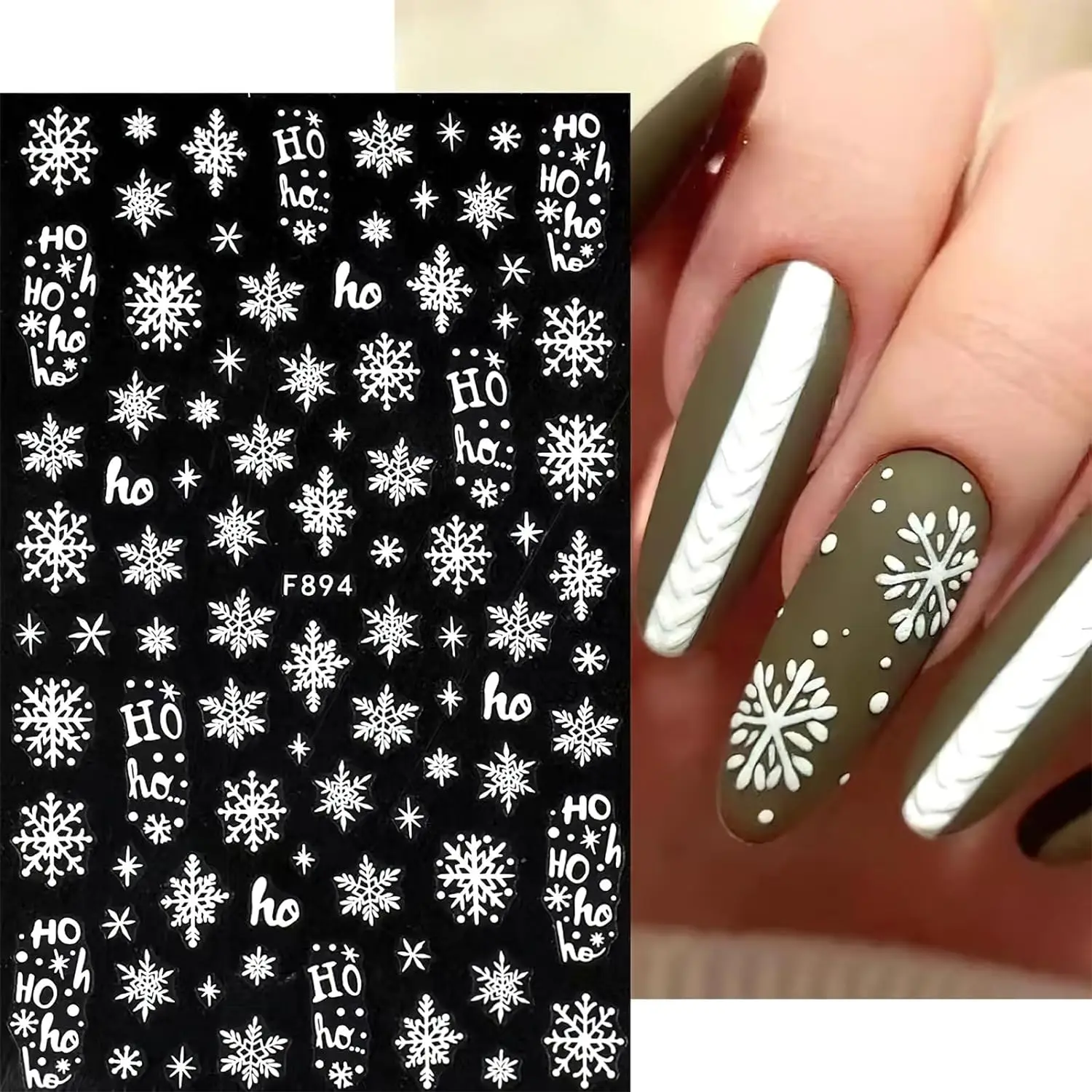 3D Snowflake Nail Art Stickers Winter Christmas Nail Stickers Self-Adhesive Glitter Designs Nail Decals DIY Xmas Nail Decoration