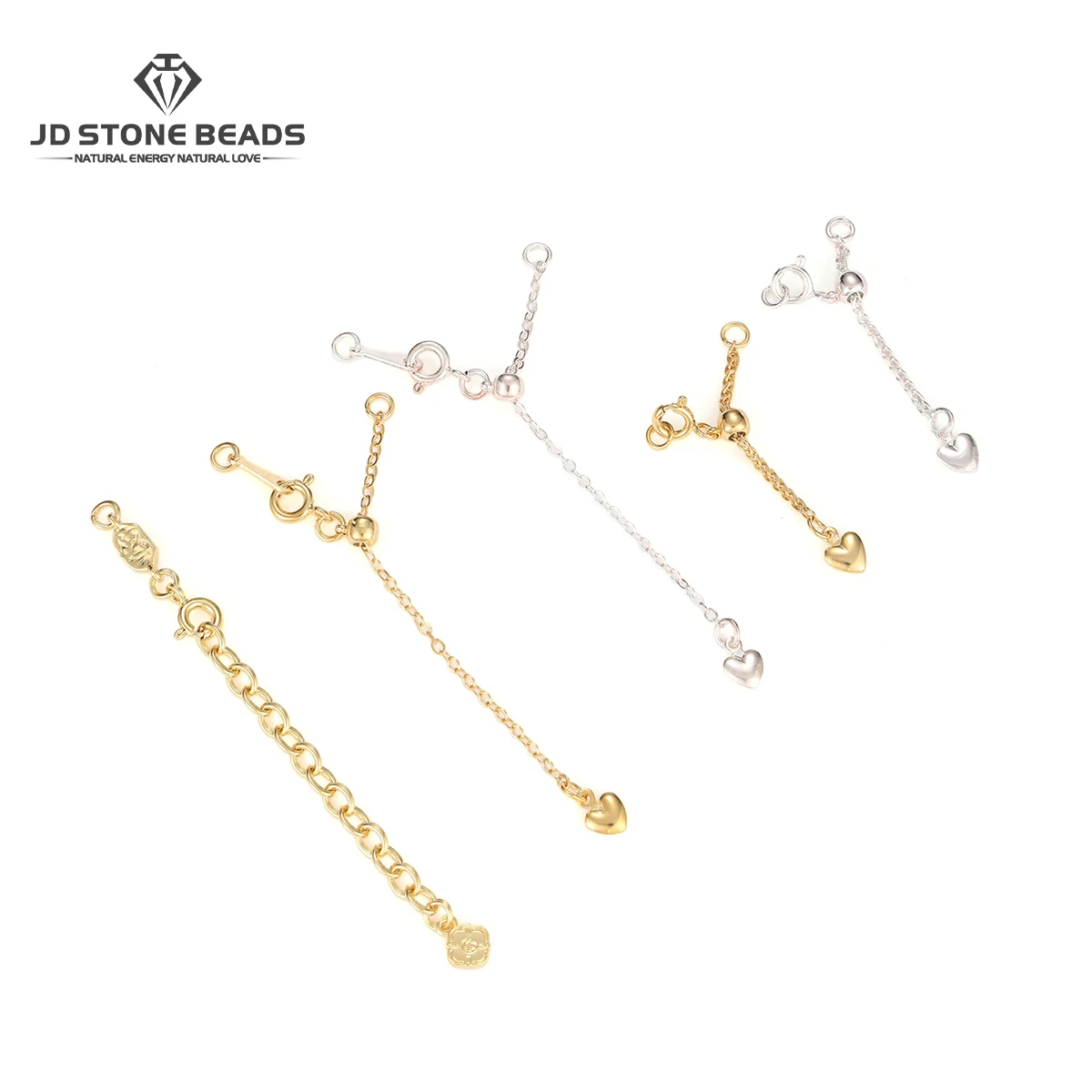 1/5pcs 18K Gold Plated Brass Adjust Heart Slider Extender Chains Extension Tail Chain for DIY Jewelry Making Necklace Bracelet