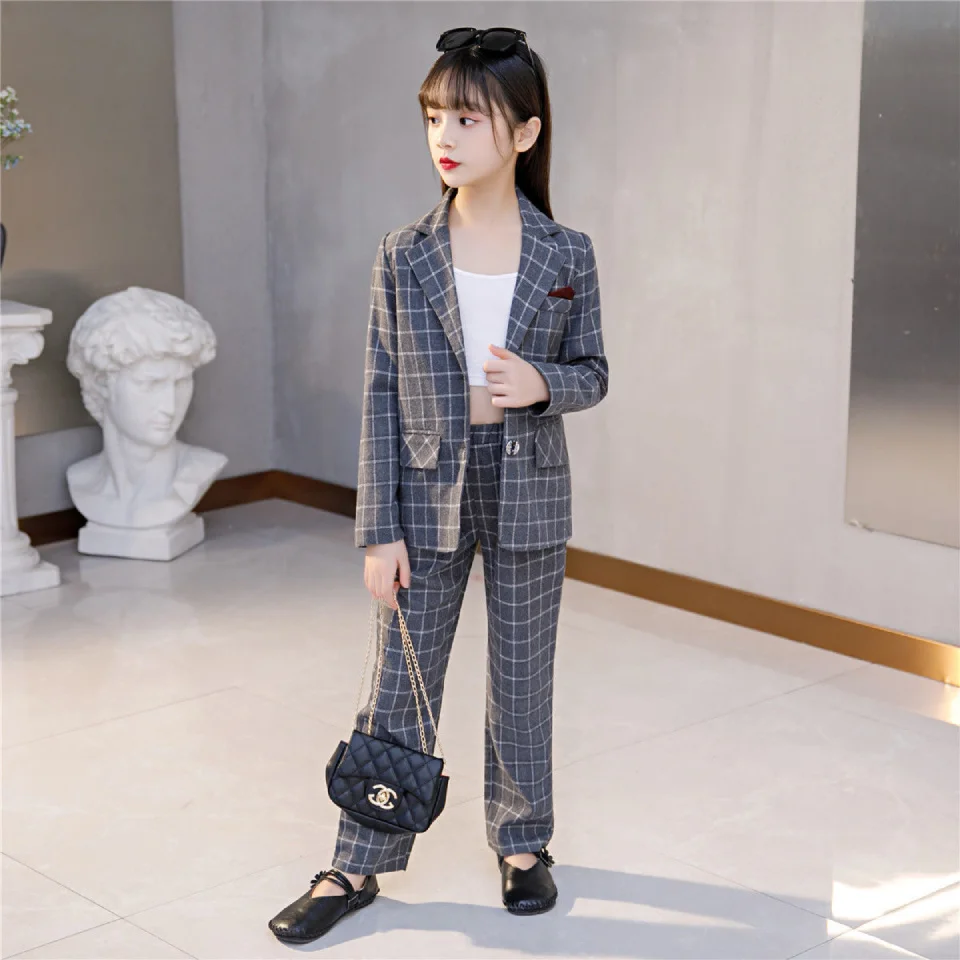 Collar Cute Loose Formal Turn-down Girls Set Spring Autumn Long Sleeve Tops+Pants Girls Boutique Outfits Baby Girls Clothing Set