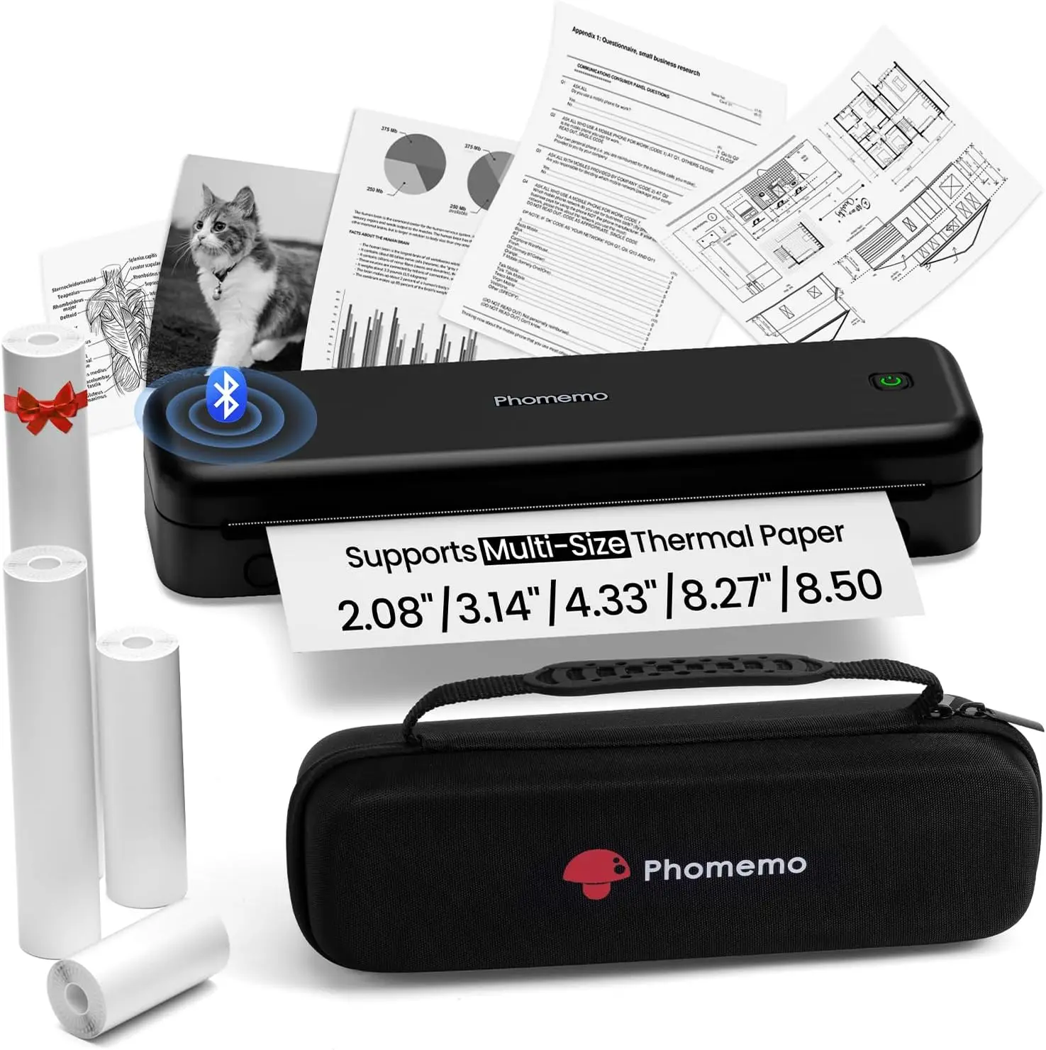 

Portable Wireless Thermal Printer, 300DPI for Travel, Office & Home, Inkless Mobile Printing on A4 Paper