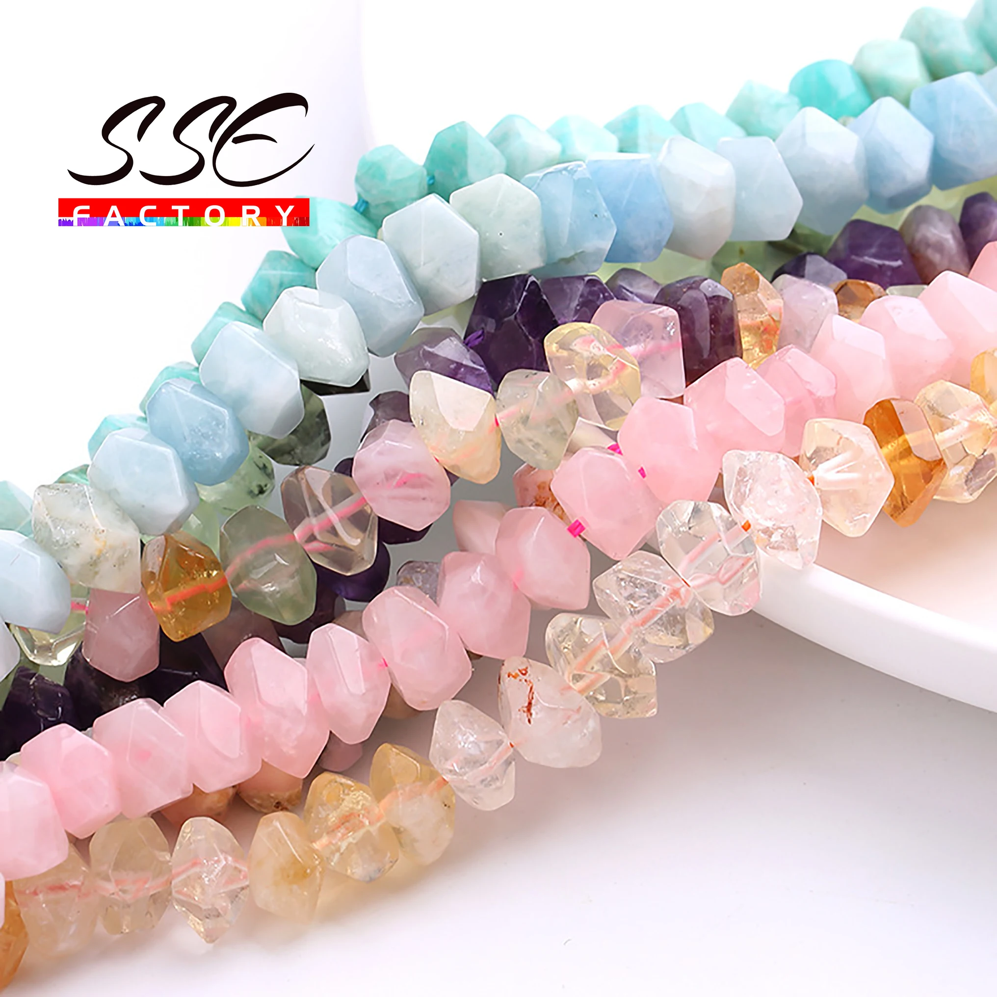 Natural Rose Quartz Sunstone Aquamarines Amazonite Citrines Colorful Crystal Beads For DIY Jewelry Making DIY Bracelet Necklaces