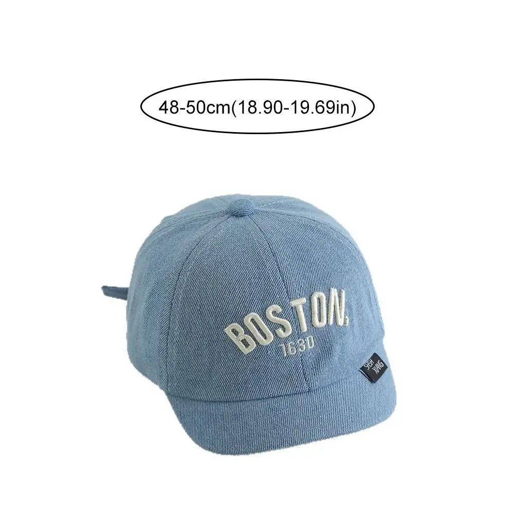 Berretto da baseball con lettera Hip Hop a cupola in denim blu moda 1-3 anni Cappello con visiera per bambino a tesa corta da esterno