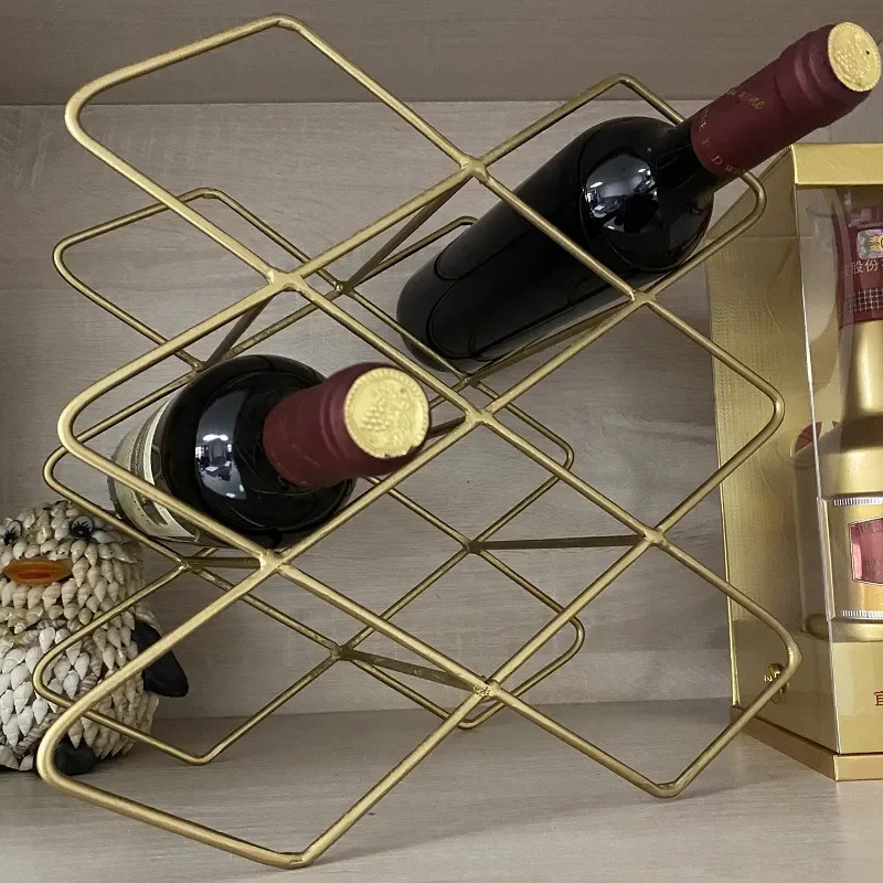 Nordic Gold Wrought Iron Wine Rack Small Home Bottle Holder Cabinet Decor