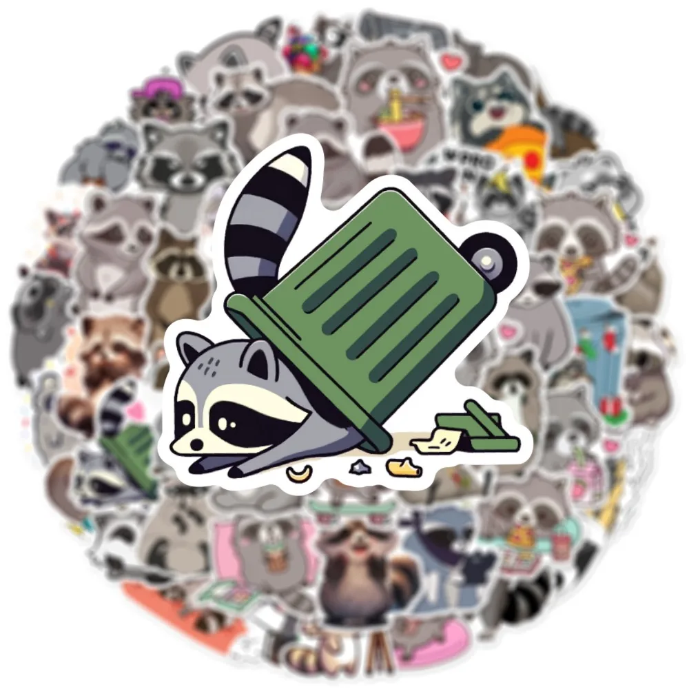 10/25/50pcs Cute Cartoon Raccoon Stickers for DIY Stationery Travel Luggage Notebook Guitar Laptop Phone Kids Toy