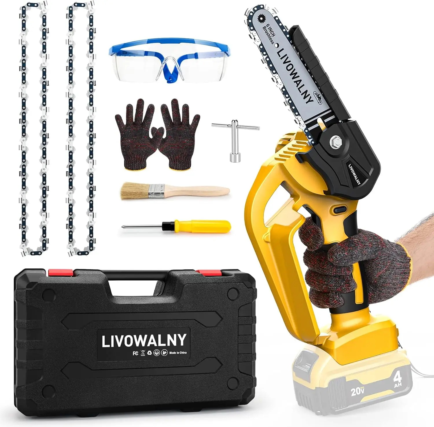 

Mini chainsaw for DeWalt 20V battery: cordless electric chain saw - handheld 6 inch pruning tool（no battery）