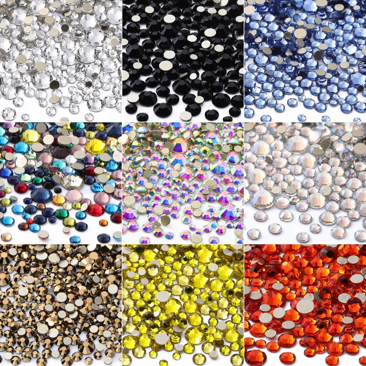 ขายส่ง SS3-SS30 14400 ชิ้นขนาดผสม Golden ด้านล่างแก้วคริสตัล Rhinestones Flatback Strass หินเล็บเสื้อผ้าตกแต่ง