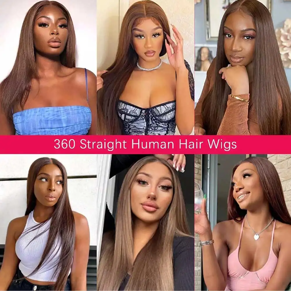 Hidden Invisible Strap 360 Full Hd Lace Glueless Wig Straight Chocolate Brown Lace Front Wigs Human Hair 30 Inch 360 Frontal Wig