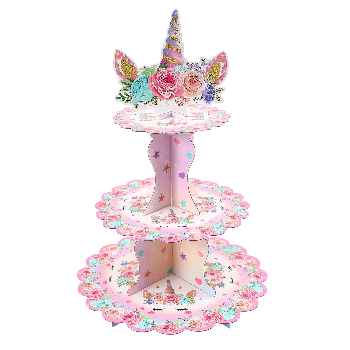 

Unicorn Cupcake Stand 3-Tier Cardboard Dessert Tower Holder Unicorn Birthday Party Decorations for Girls Baby Shower Supplies