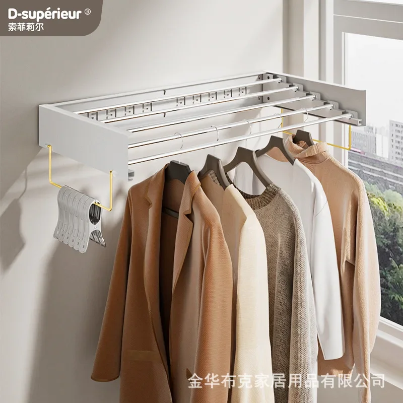 Cross border processing indoor folding clothes hanger wall hanging invisible clothes hanger balcony hanging rod hidden towel