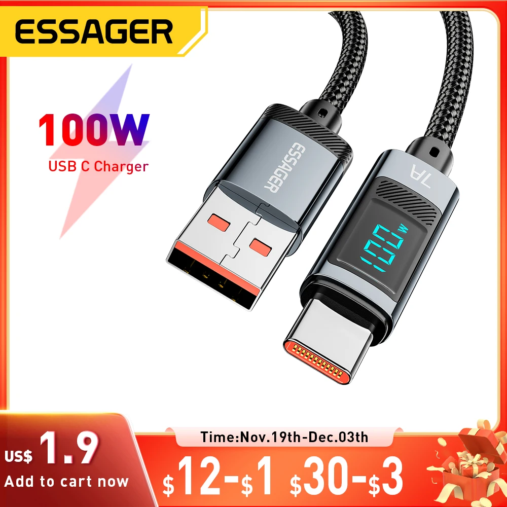 

Кабель зарядный Essager 7A/USB Type-C, 100 Вт, 66 Вт