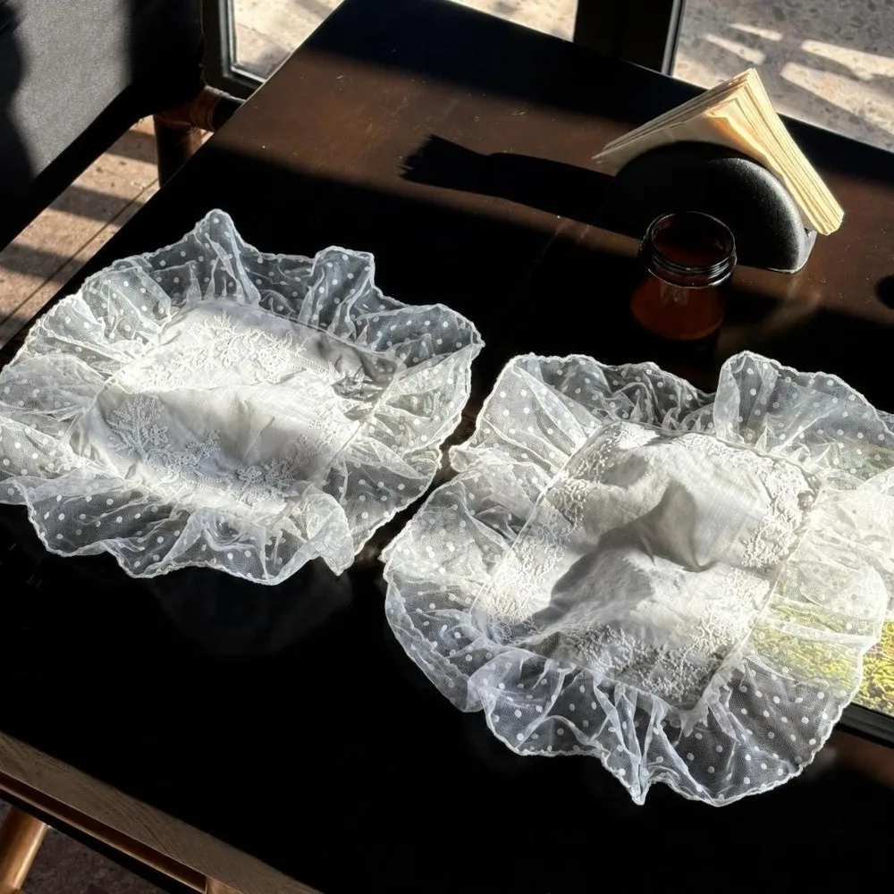 Flower Embroidered Lace Placemats Ruffles Transparent Western Cloth Napkins Soft Flounced European Table Cup Mat