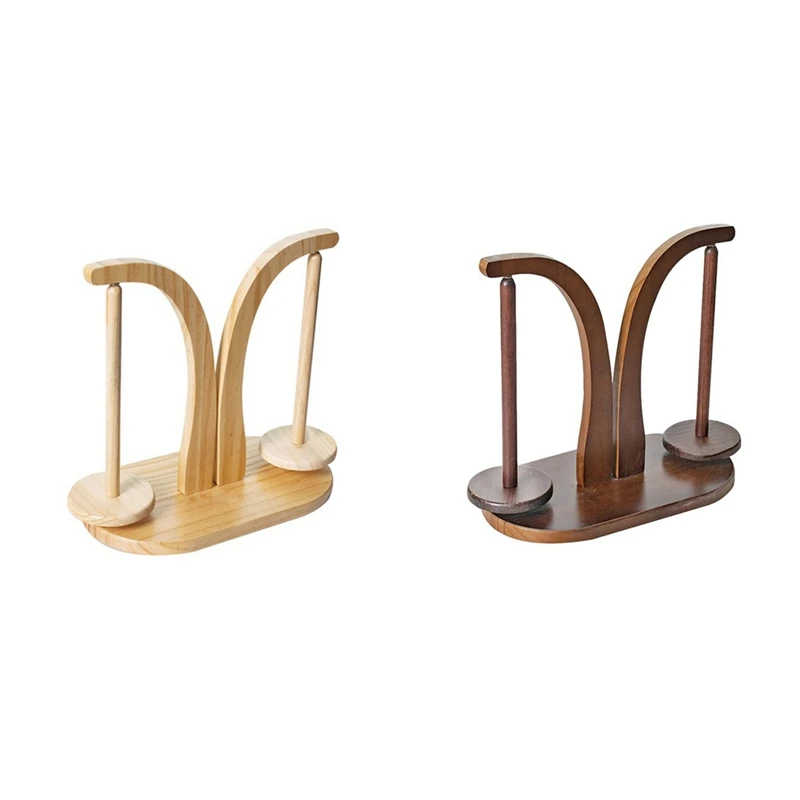 Disc Double-Shaft Wooden Bobbin Holder Hand-Woven Wool Holder Wooden Wool Shaft Rotating Tool