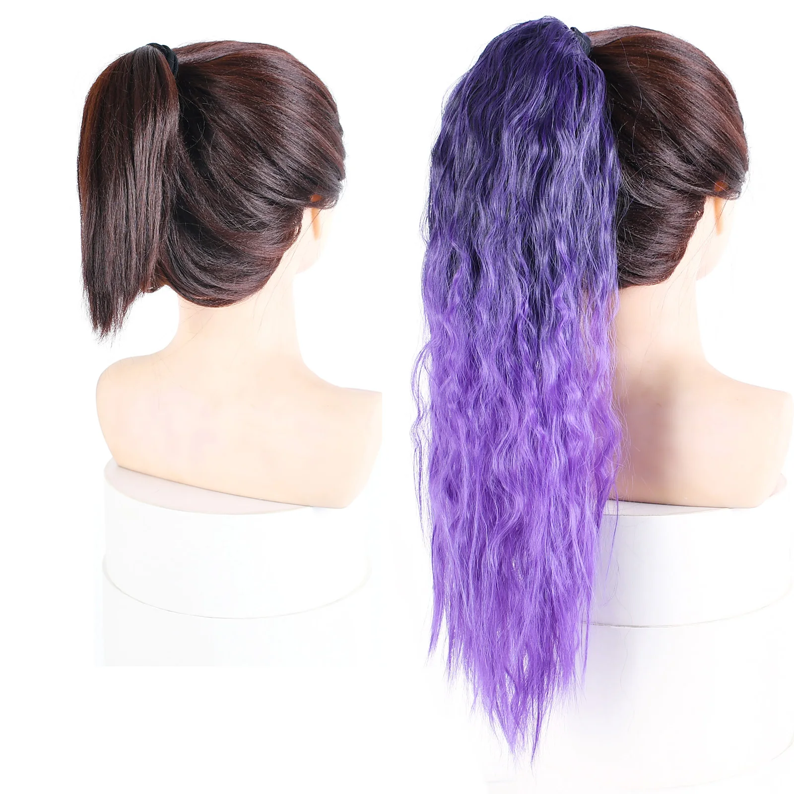 24 Inch Ombre Corn Wave Ribbon Tie Ponytail Matte Synthetic Wavy Hair Extension Colorful Wrap Ponytail For Women Party