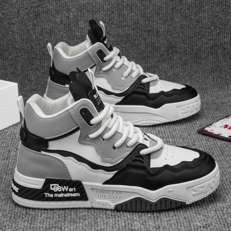 Large Size Men Shoes Fashion High Top Sneaker Quality Leather Casual Shoe Lace Up Platform Shoes Vulcanize Shoes Tenis Masculino