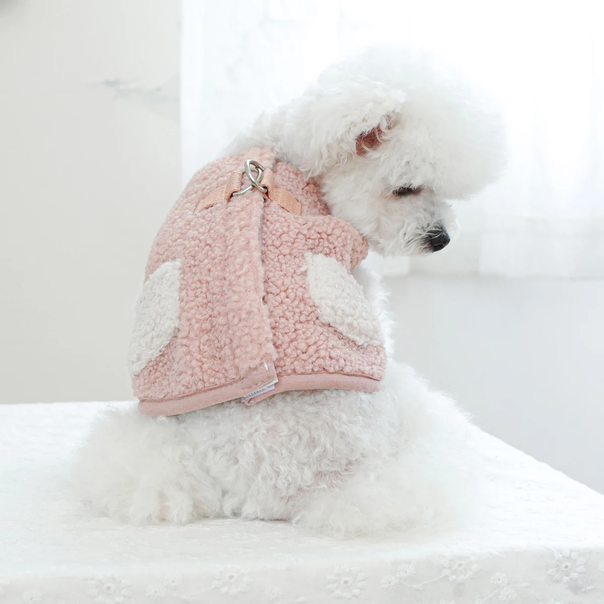 1PC Pet Clothing Autumn/Winter Plush Thick Pocket Chest Back Vest Pink Coat Suitable for Small and Medium Dogs