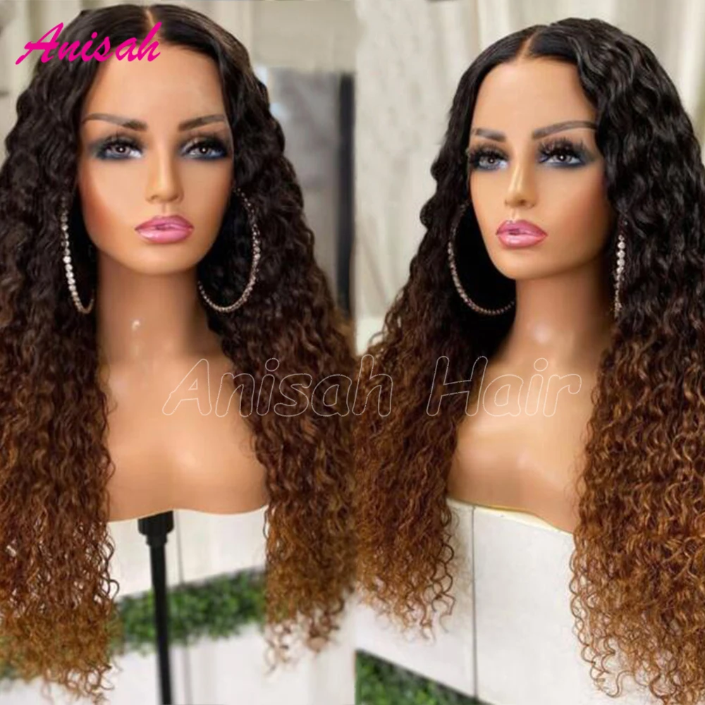 

Brazilian Curly Lace Front Human Hair Wigs For Women Glueless Pre Plucked Ombre Brown Color Lace Frontal Wigs