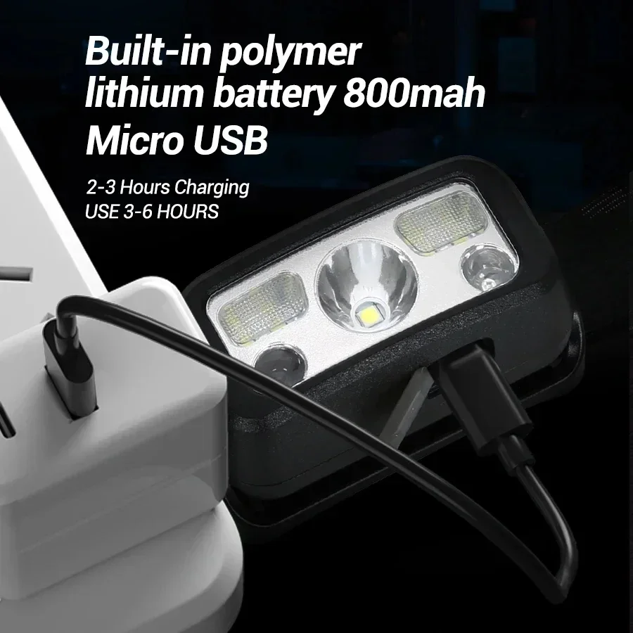 Linterna frontal LED recargable por USB, faro de inducción con luz roja, linterna frontal impermeable para exteriores para pesca, Camping, correr de noche