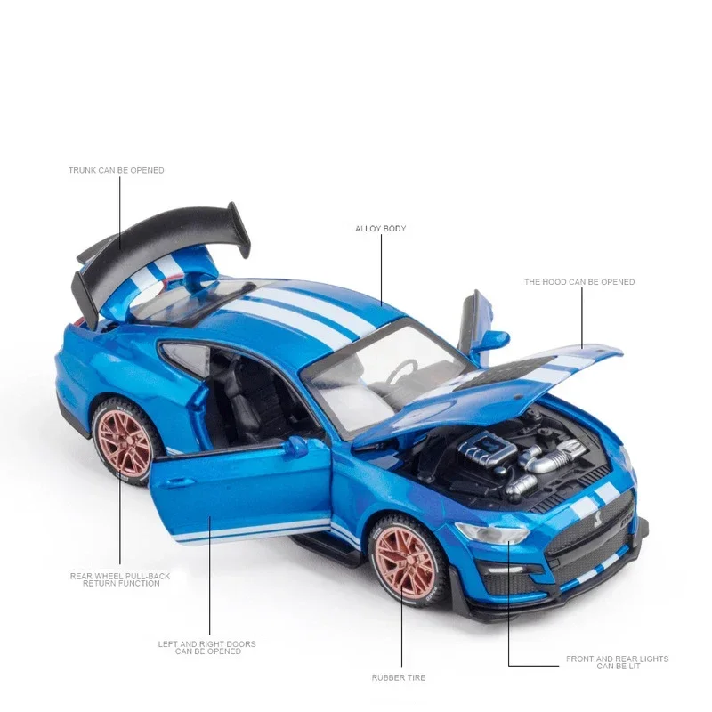 New 1:32 High Simulation Supercar Ford Mustang Shelby GT500 Car Model Alloy Pull Back Kid Toy Car 4 Open Door Children's Gifts