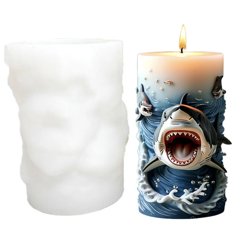 3D Shark and Fish Silicone Candle Mold |   Fierce Sea Wave Bubble Scene |   Easy to Demould and Can Be Made Repeatedly.
