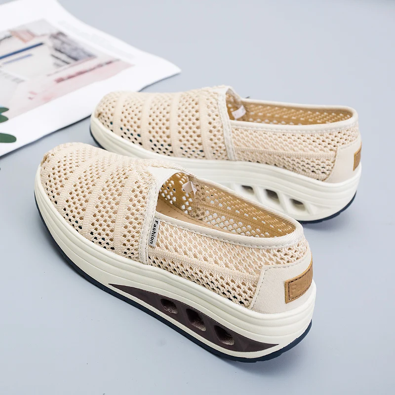 New platform jigger shoes air cushion slip-on lazy cool breathable casual sports shoes net face body shaping shoes