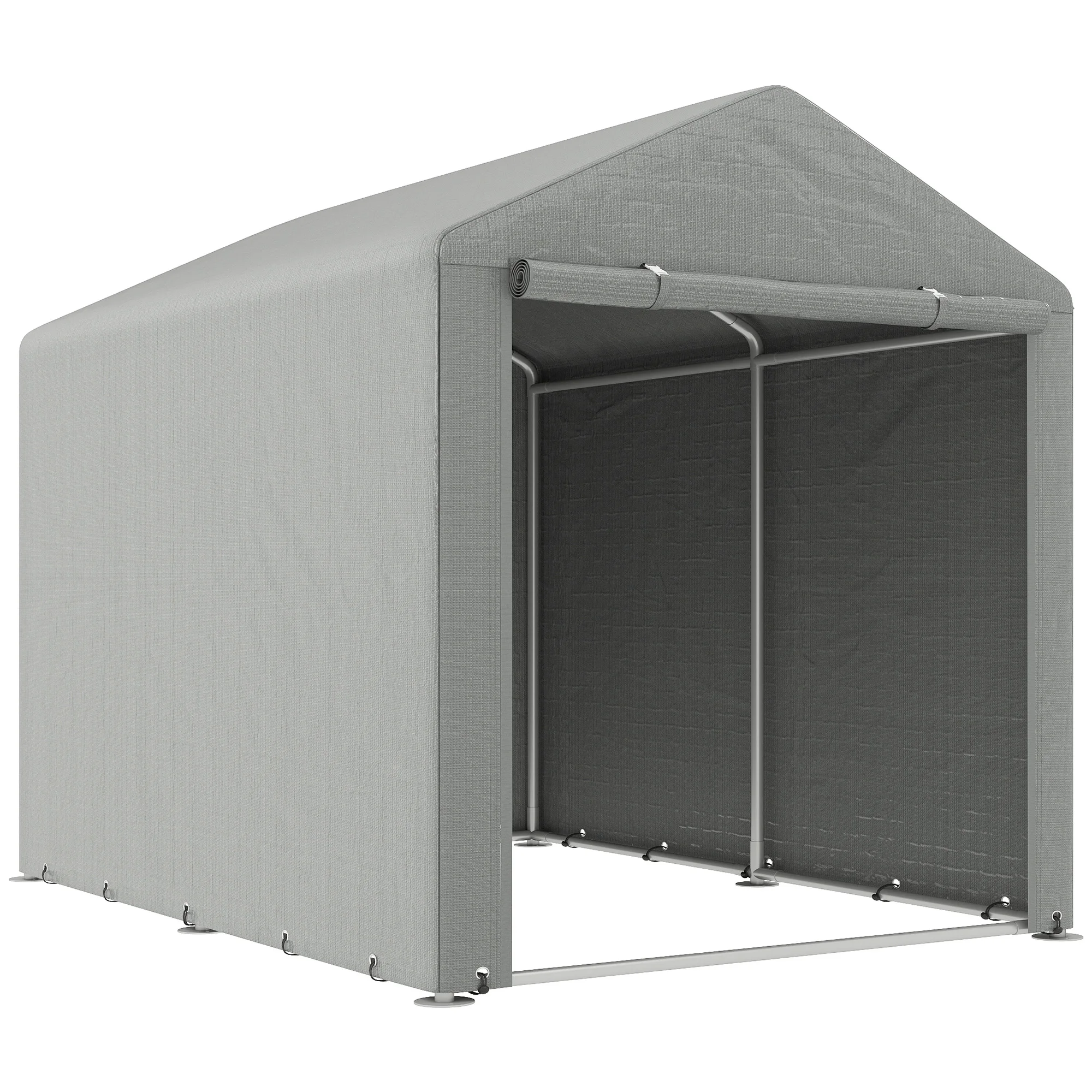 Outsunny Garden Fietstent 1,6x2,2x1,7 m met 2 kamers, deur met rits, waterdicht, anti-UV, lichtgrijs