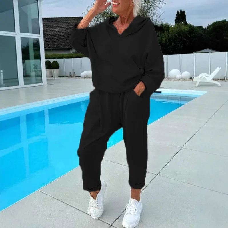Women Casual Sports Two Piece Set Loose Suit Autumn Tracksuit Hoodie Long Sleeves Pullover Top Elastic Waist Pencil Pants Sets