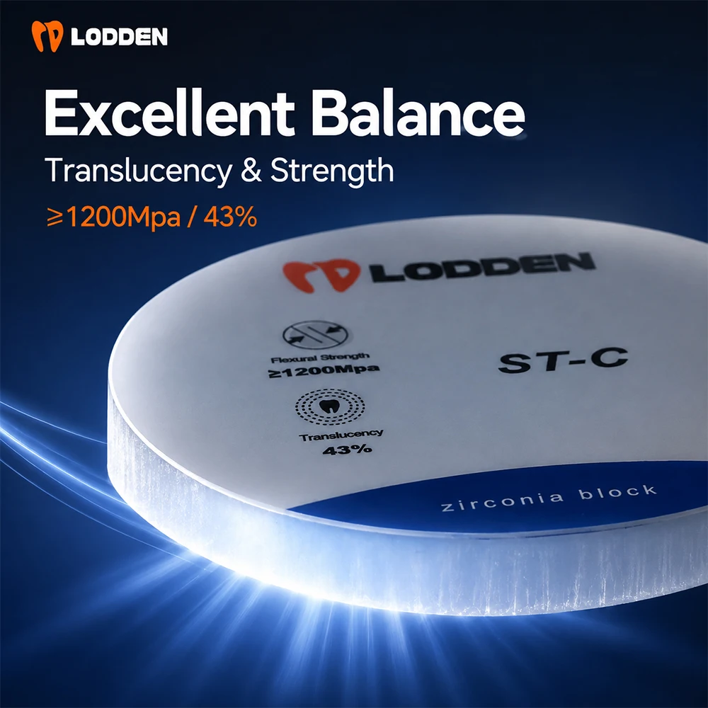 ST-C Lodden Dental Zirconia Block 98*10-25mm Preshade Transparency 43% Strength 1200mPA Dental Lab CAD CAM System