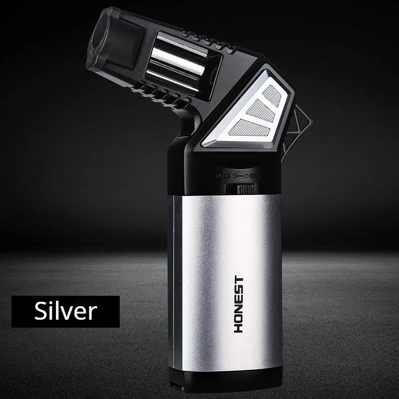 Honest Metal Multi Outdoor Windproof Butane Gas Lighter Turbo Torch Blue Flame Straight Down Lighter Cigar Kitchen BBQ Tool view 5