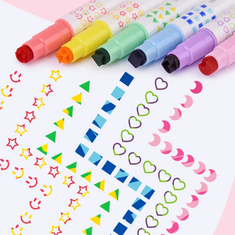 6pcs Magic Seal Pen Double-Headed Lace Pen Notebook Graffiti Outline Pen Key Mark Fluorescent Pen Marking Pen