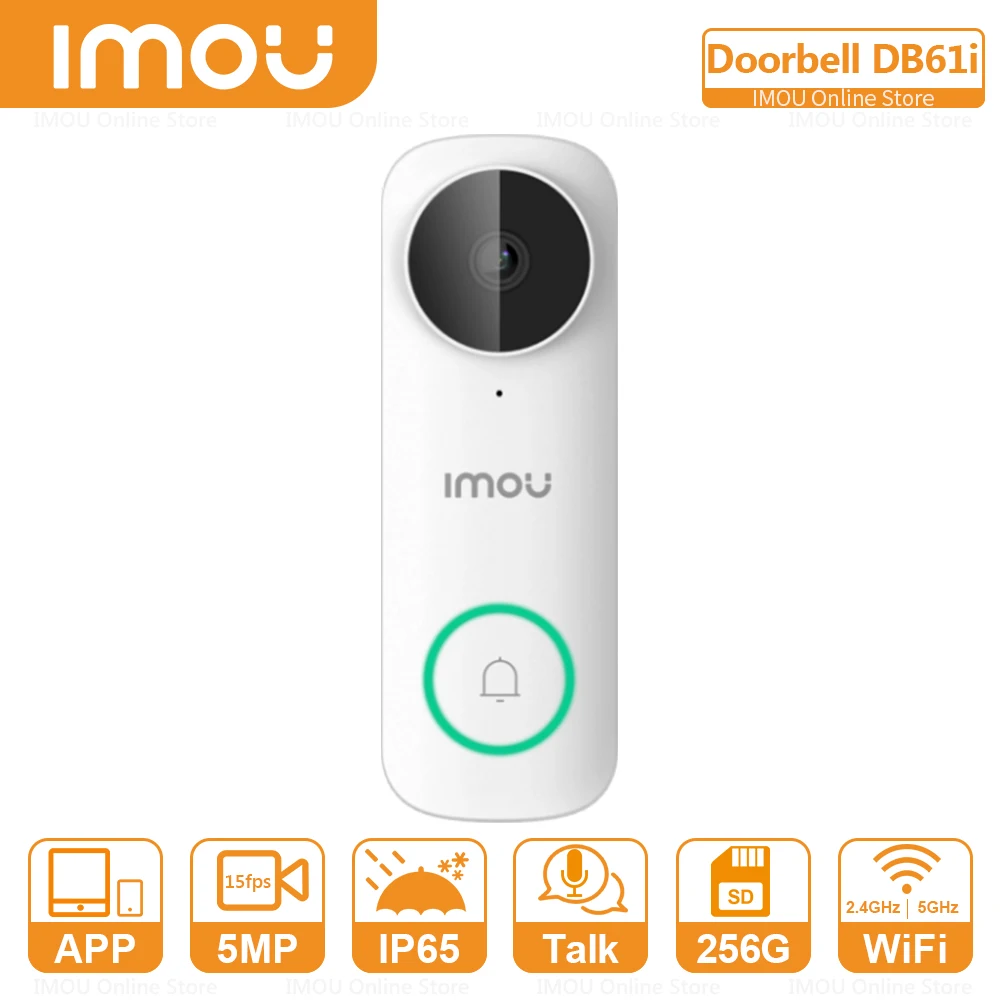 IMOU DB61i Video Doorbell Smart Home 5MP 164° Wired WiFi Door Bell IP65 Active Deterrence Night Vision Security Camera Human Det