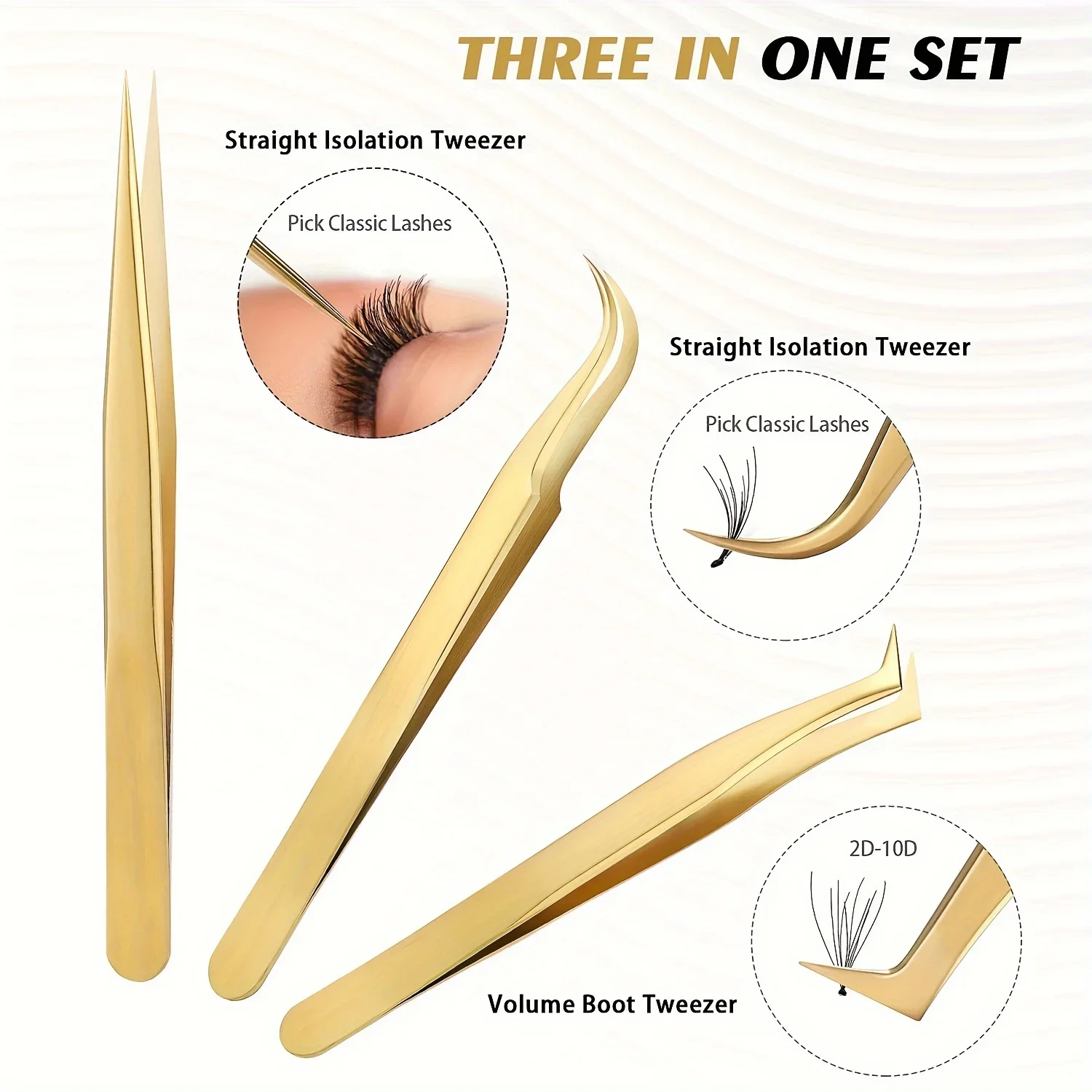 High Precision Lash Tweezers Set - Includes 3 Stainless Steel Eyelash Tweezers for Classic Individual and Volume Lash Extensions
