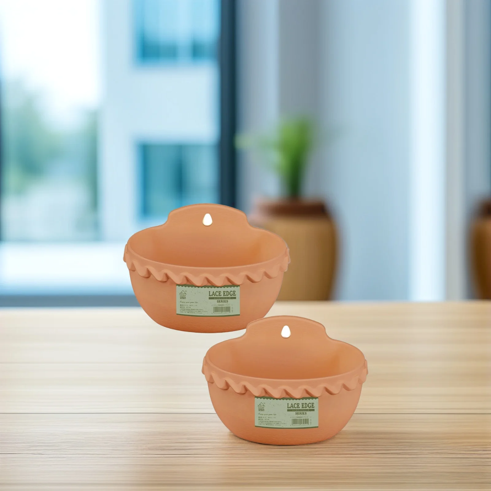 2 قطعة أواني الزهور المعلقة على الحائط البلاستيك مزارعي شبه دائرية بني فاتح حامل سلة معلقة لتخزين حديقة في الشرفة