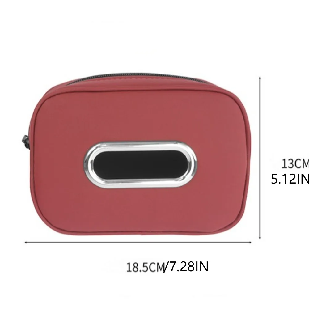 Multifunctional Car Tissue Box PU Leather with Fix Strap Car Napkin Holder Zipper Towel Dispenser Backseat Tissue Case Sun Visor