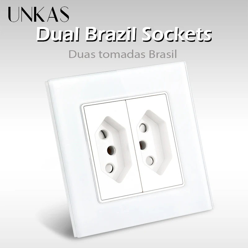 Brazil Standard Socket 86mm*86mm Crystal Glass Panel Black AC 110V~250V Hole 20A Power Wall Outlet Save To Child
